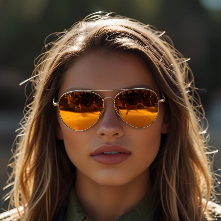 Model wearing aviator sunglasses